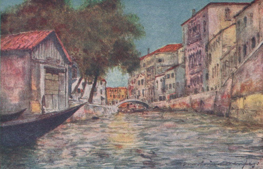 'A Squero or boat-building yard' by Mortimer Menpes. Venice 1916 old print